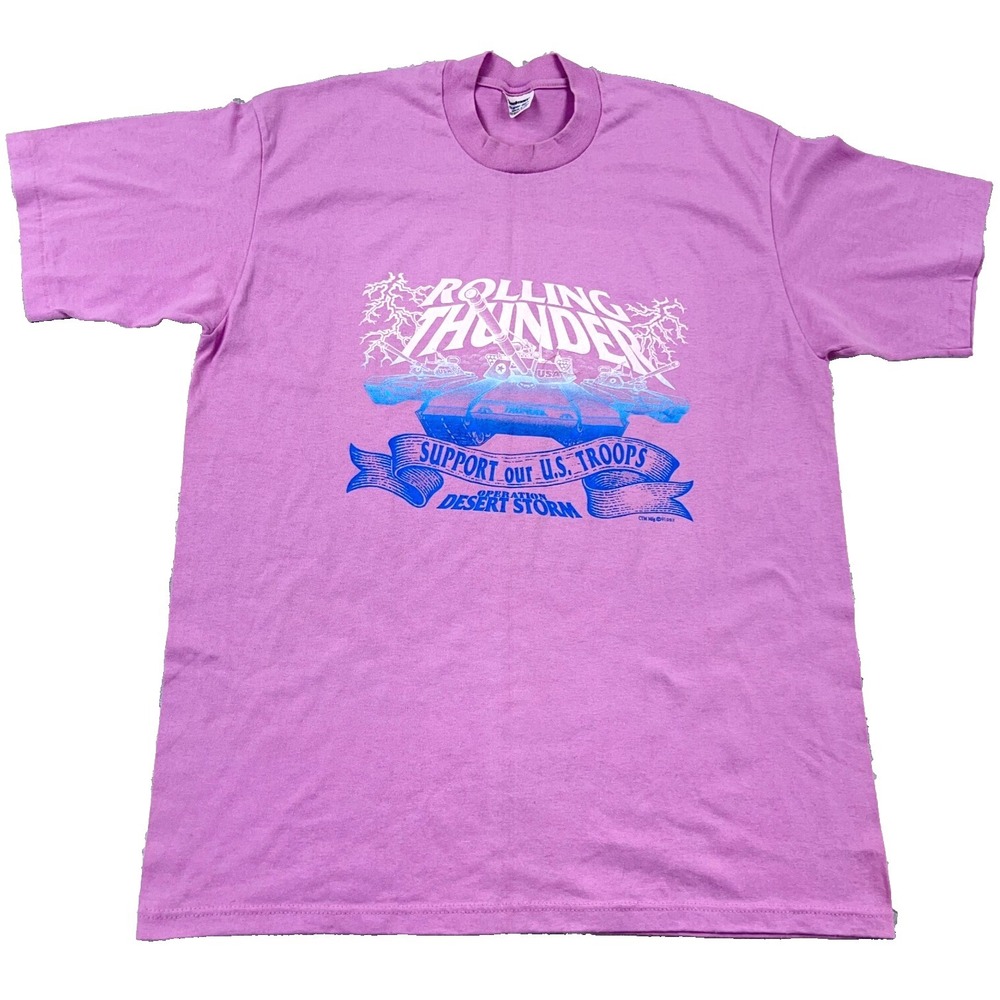 Vintage Desert Storm Shirt Men XL Pink Tee 90s USA Rolling Thunder Single Stitch